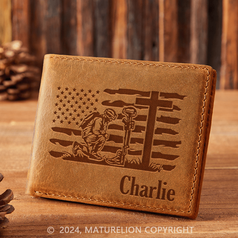 Maturelion Custom Fallen Soldier Tribute Leather Wallet Christmas Gift for Men