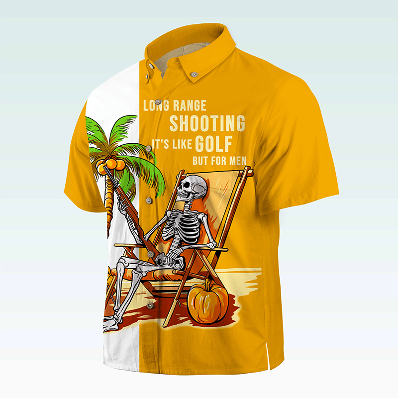 Maturelion Men's Hawaiian Shirt Coconut Tree Skeleton Shirt Men Casual Hawaiian Short Sleeve Button Down