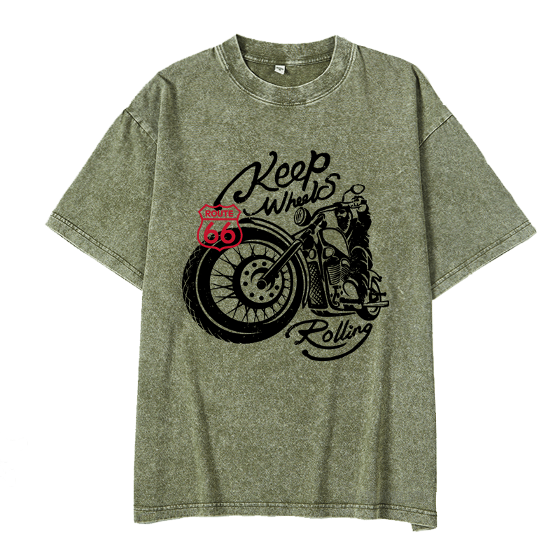 Maturelion  Keep Wheels Rolling DTG Printing Washed  Cotton T-shirt