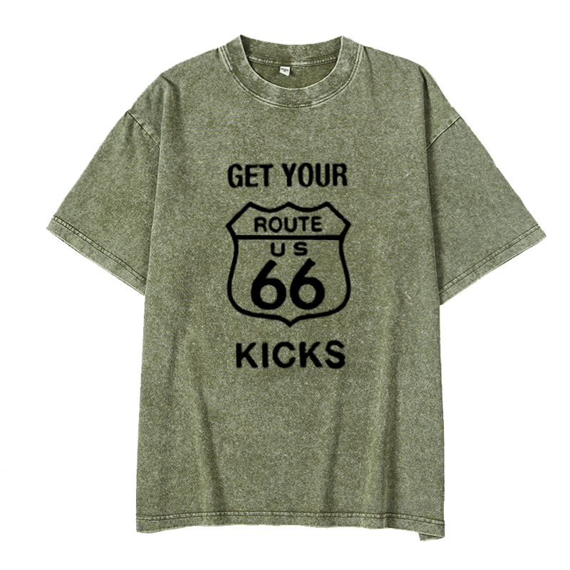 MATURELION Men's Stand Collar T-Shirt Route 66 Vintage Outdoor Short Sleeve Summer Daily Tops DTG PRINTING WASHED COTTON T-SHIRT