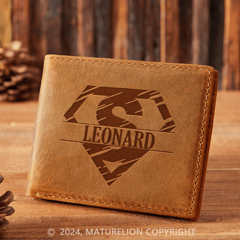 Maturelion Custom Super Dad Leather Wallet Christmas Gift for Men