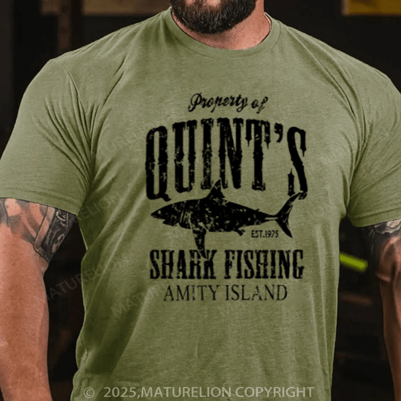 Maturelion Men's T-Shirt Quints Shark Fishing Amity Island Essential Cotton T-Shirt