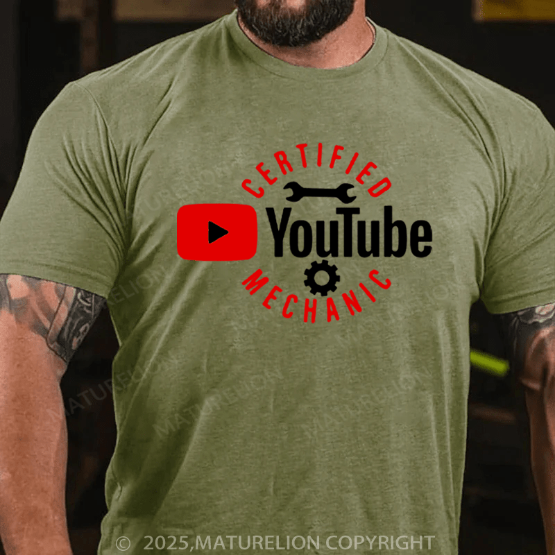 Maturelion Men's T-Shirt Certified YouTube Mechanic Cotton T-Shirt