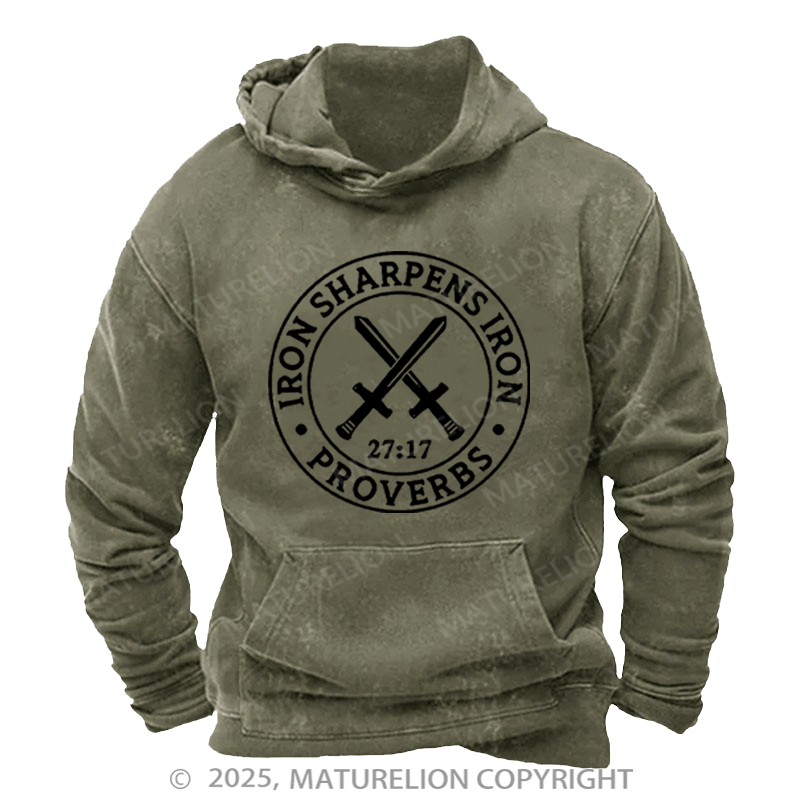 Maturelion Men's Hoodie Iron Sharpens Iron Washed Hoodie