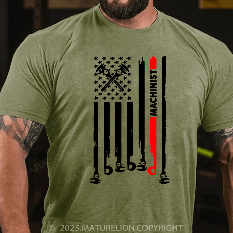Maturelion Men's T-Shirt Official Machinist With American Flag Cotton T-Shirt