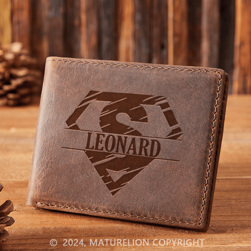Maturelion Custom Super Dad Leather Wallet Christmas Gift for Men