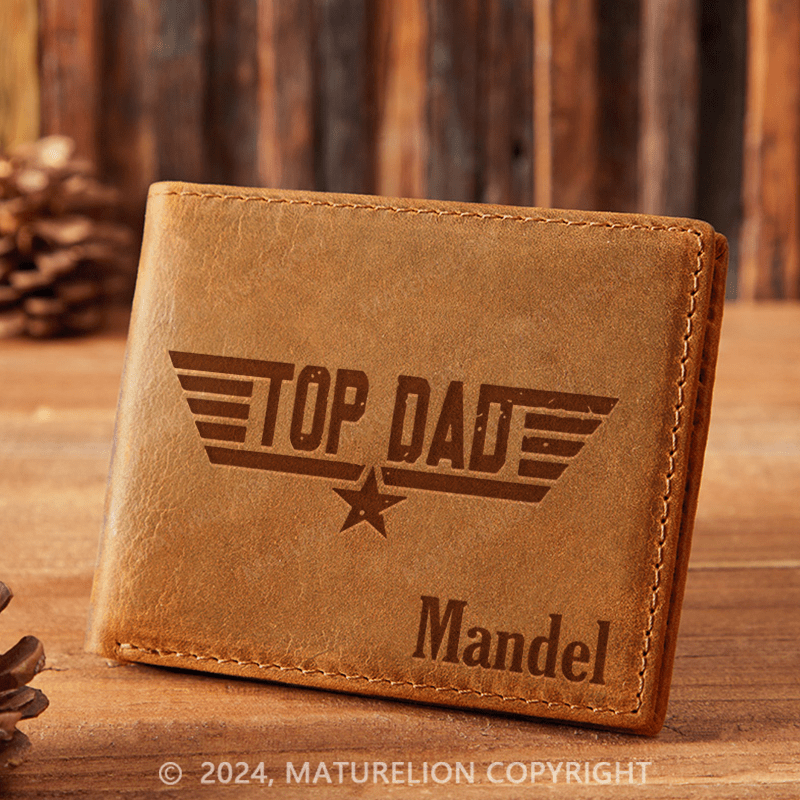 Maturelion Custom Top Dad Leather Wallet Christmas Gift for Men
