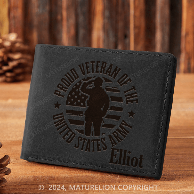 Maturelion Custom Proud Veteran of the US Army Leather Wallet Christmas Gift for Men