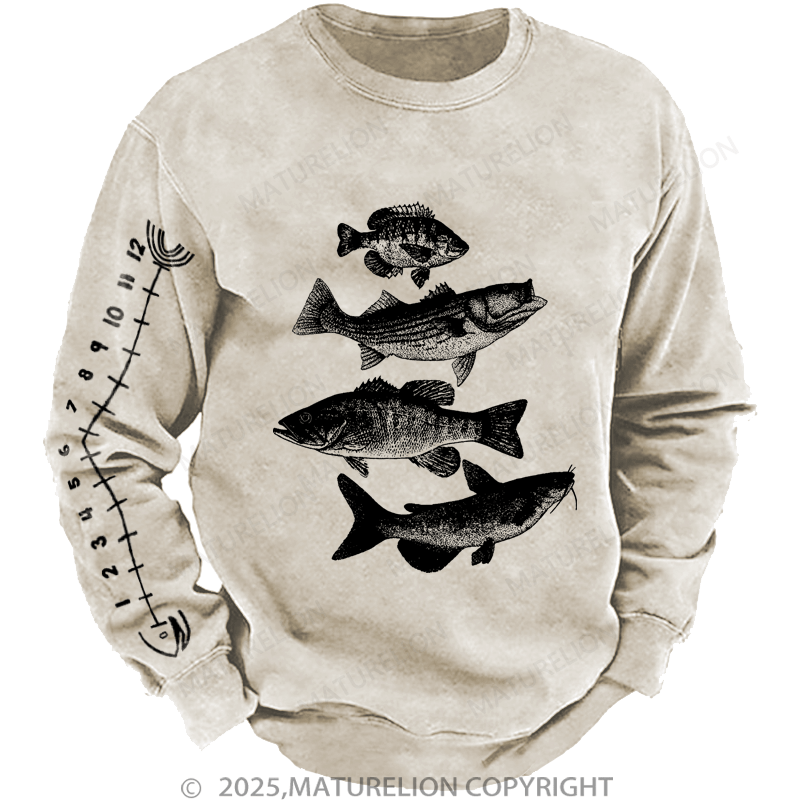 Maturelion Men's Sweatshirt Fishing Ruler Sweatshirt