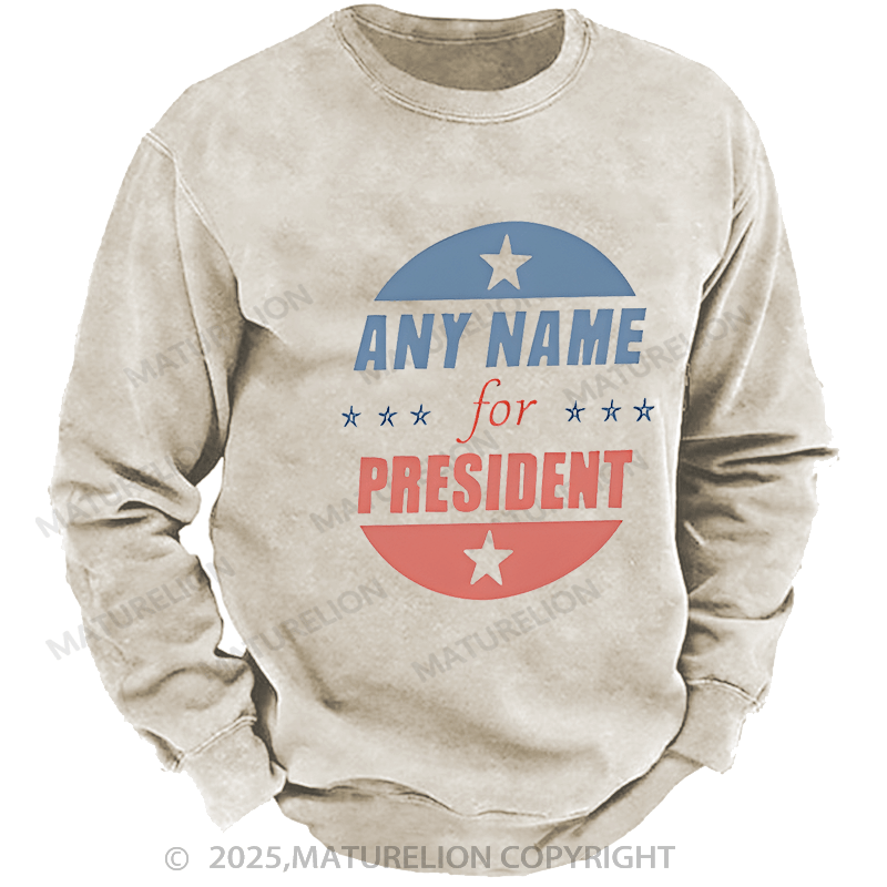 Maturelion Men's Sweatshirts Personalized Name President Sweatshirts Washed Sweatshirts