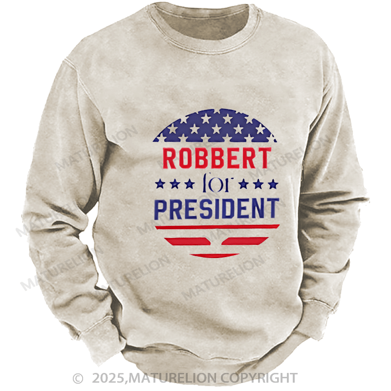 Maturelion Men's Sweatshirts USA President Sweatshirts Washed Sweatshirts