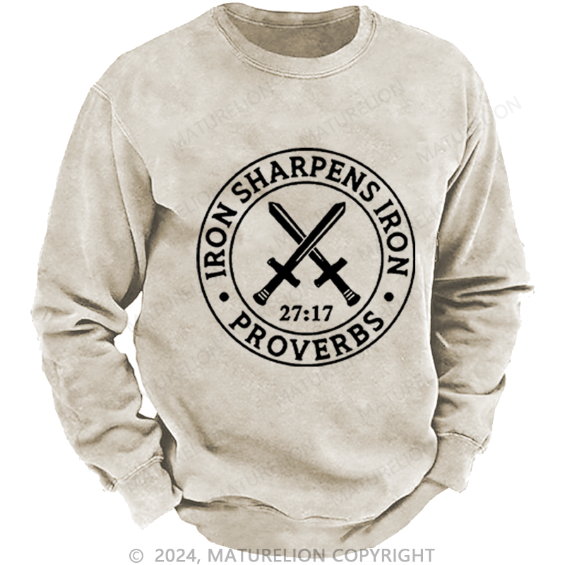 Maturelion Men's Sweatshirts Iron Sharpens Iron Washed Sweatshirts