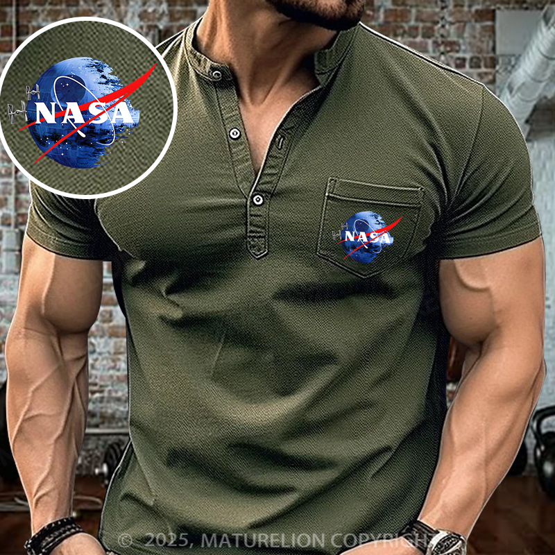 Maturelion Inspired Guava Iguana Death Star Henley Shirt