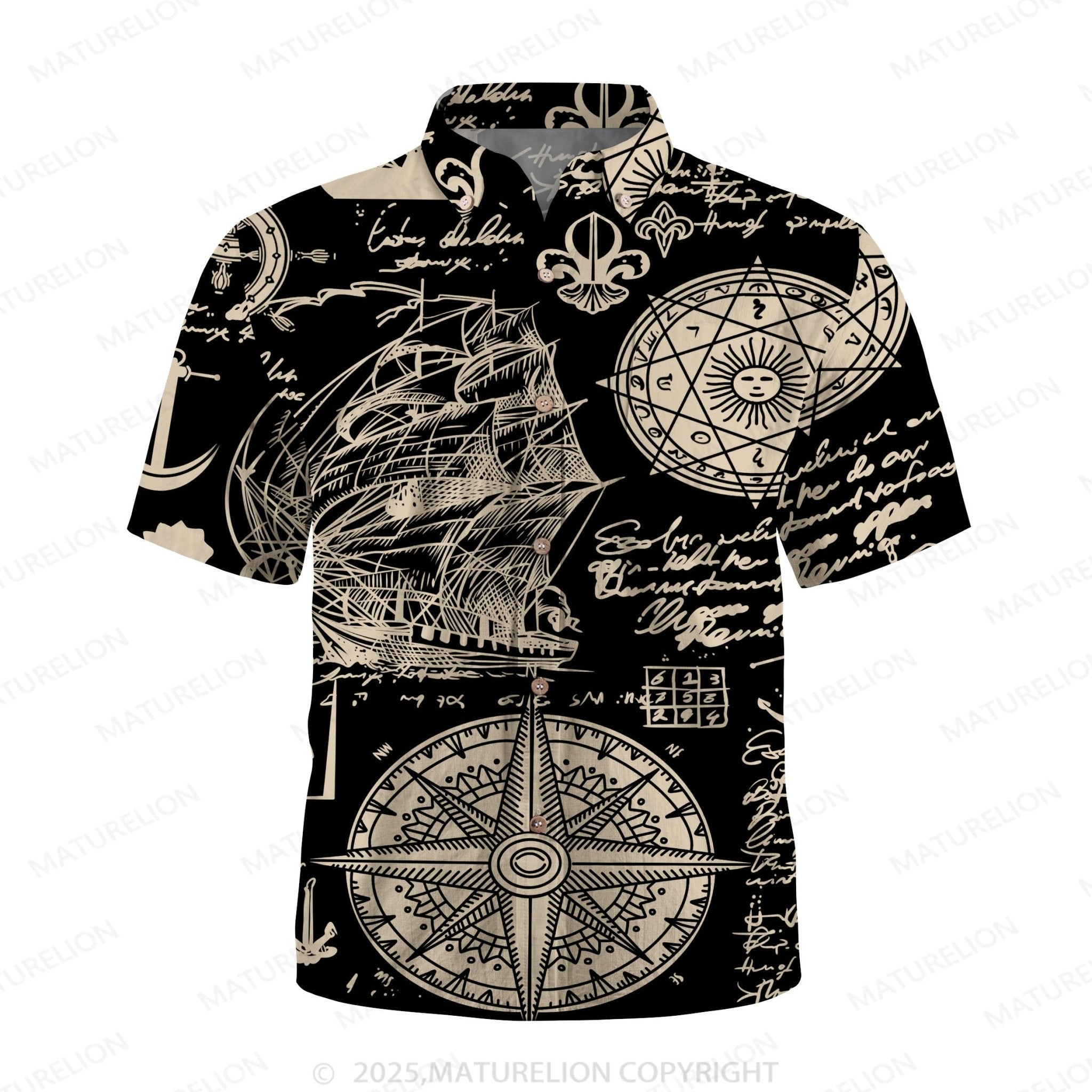 Maturelion Sailboat Compass Marine 3d Print Retro Men's Hawaiian Shirt