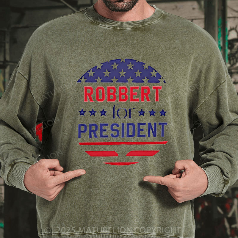 Maturelion Men's Sweatshirts USA President Sweatshirts Washed Sweatshirts