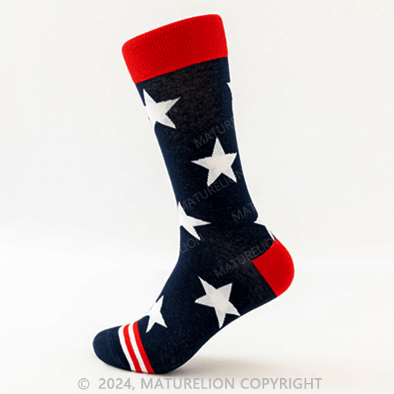 Maturelion American Flag Socks Men Patriotic Bald Eagle USA Stars Stripes Novelty Socks