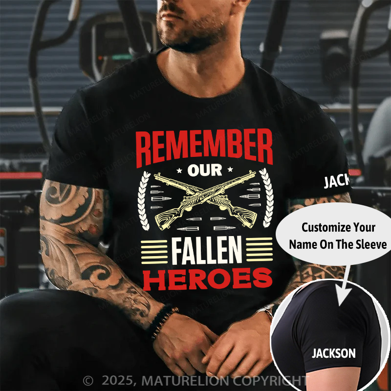 Maturelion Men's T-Shirt Remember Our Fallen Heroes Veteran Military Memorial Day Cotton T-Shirt
