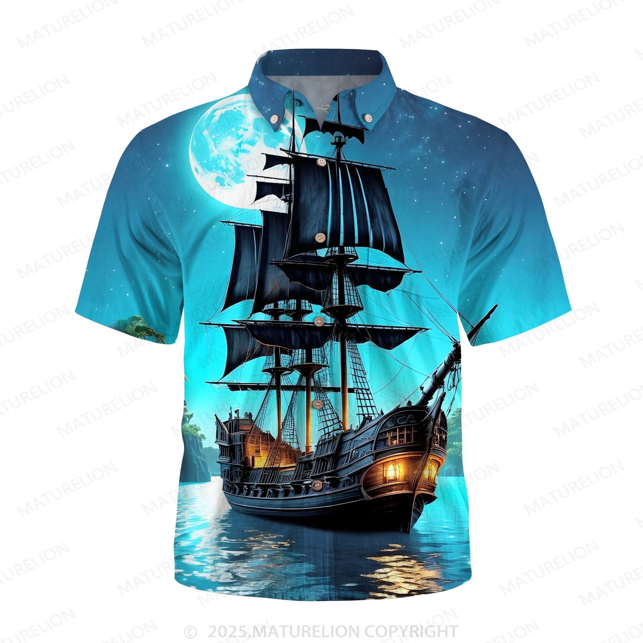 Maturelion Men's Aloha Shirts Boat Pocket Short Sleeve Shirt