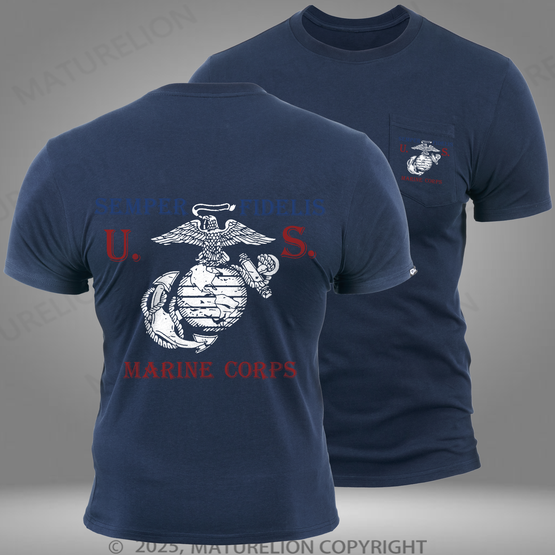 Maturelion Men's T-shirt USMC Semper Fidelis Pocket T-shirt