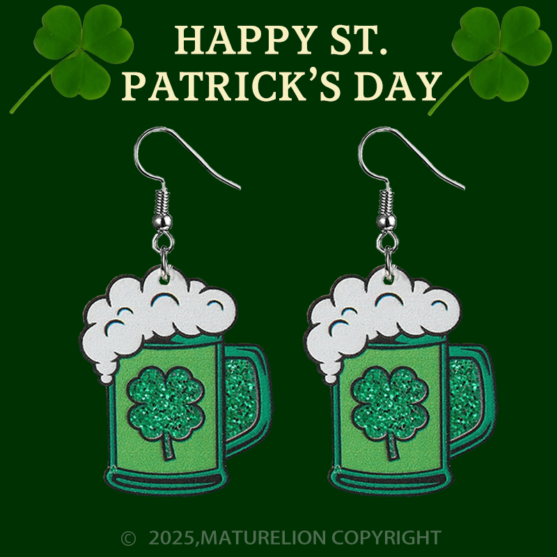 Maturelion St Patrick's Earring Lucky Charm St. Patrick's Day Beaded Earring