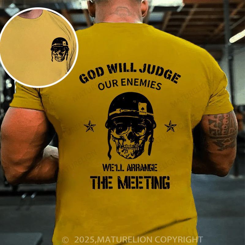 Maturelion Men's T-shirt God Will Judge Our Enemies Graphic Skull Cotton T-shirt
