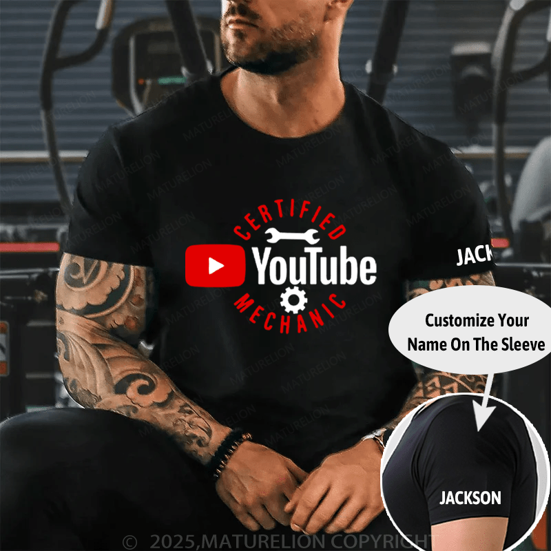 Maturelion Men's T-Shirt Certified YouTube Mechanic Cotton T-Shirt