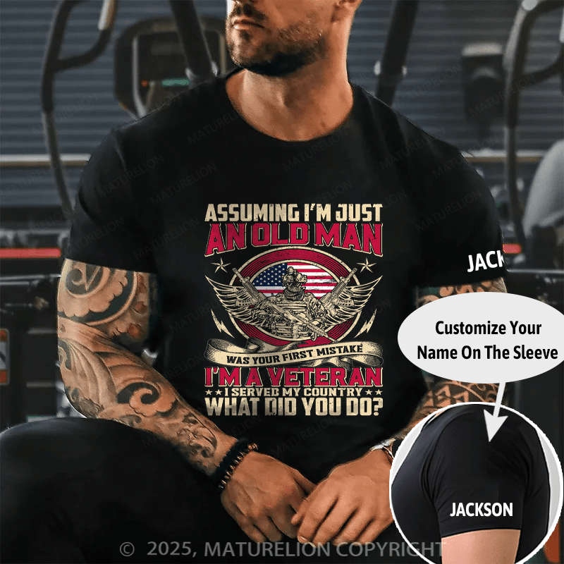 Maturelion Men's T-shirt Assuming An Old Man Veteran Typography Vintage Veteran Day Cotton T-shirt