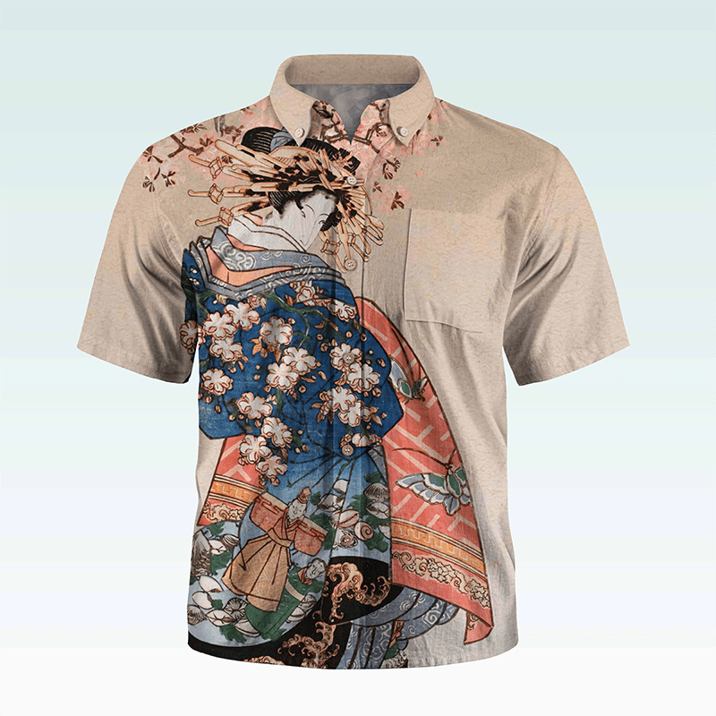 Maturelion Men's Hawaiian Shirt Gintama Print Button Down Short Sleeve Shirt