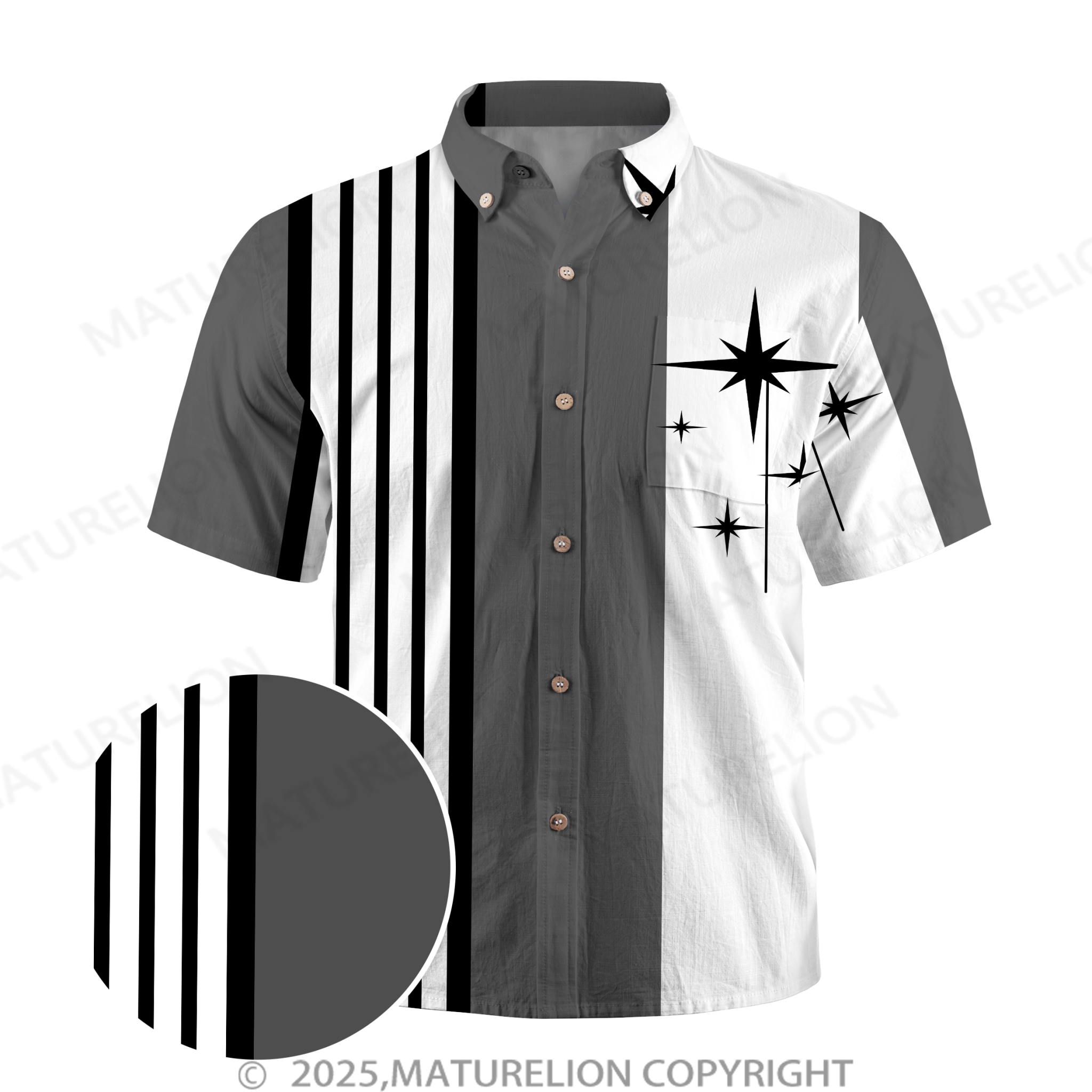 Maturelion retro bowling geometric pattern stripe print men's chest pocket holiday shirt oversized shirt