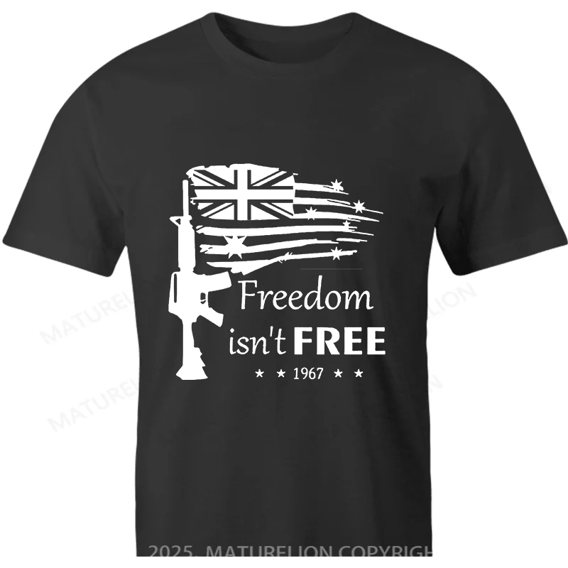 Maturelion British T-shirt Freedom Isn't Free Gun UnionJack Cotton T-shirt