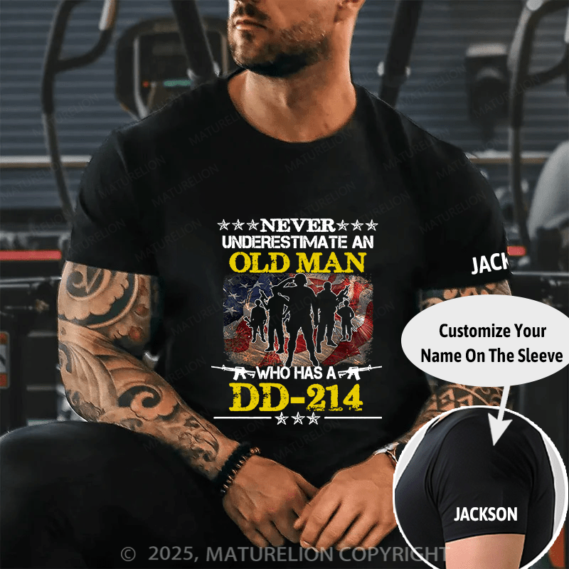 Maturelion Men's T-shirt Never Underestimate An Old Man DD214 Veteran Classic Cotton T-shirt