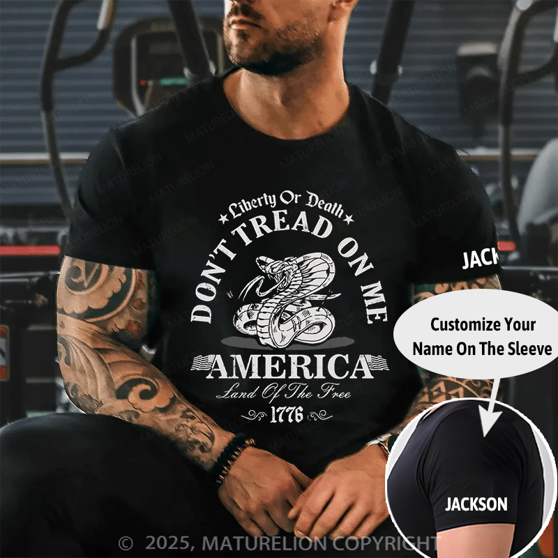Maturelion Men's T-shirt Liberty or death Dont tread on me America land of the free 1776 Essential Cotton T-shirt