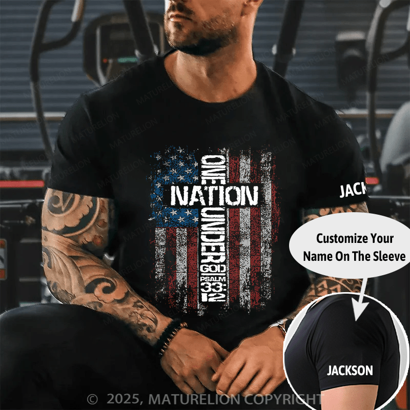 Maturelion Men's T-shirt One Nation Under God Cotton T-shirt