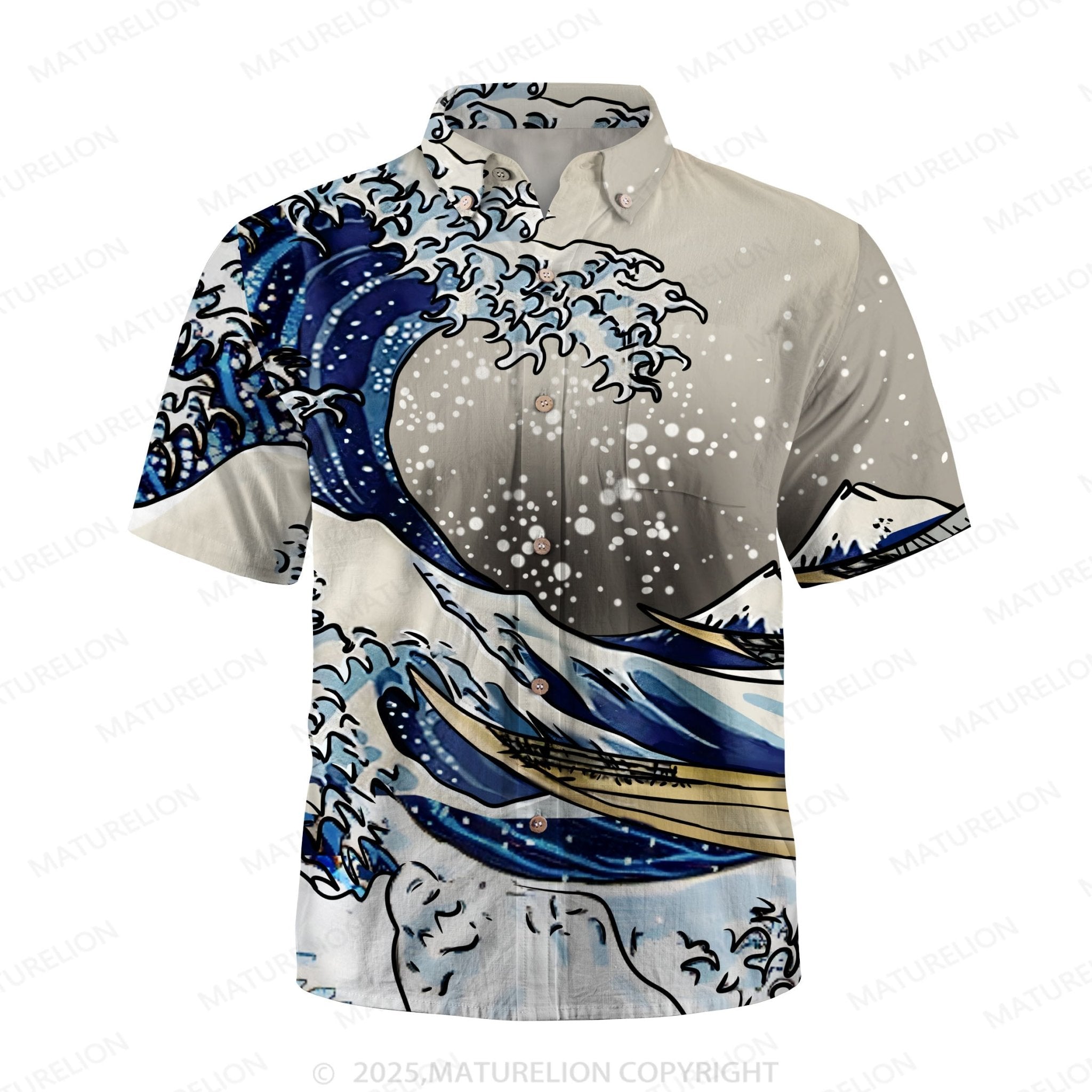 Maturelion Beach Wind Harajuku Anime Wave Pattern Hawaiian Shirt