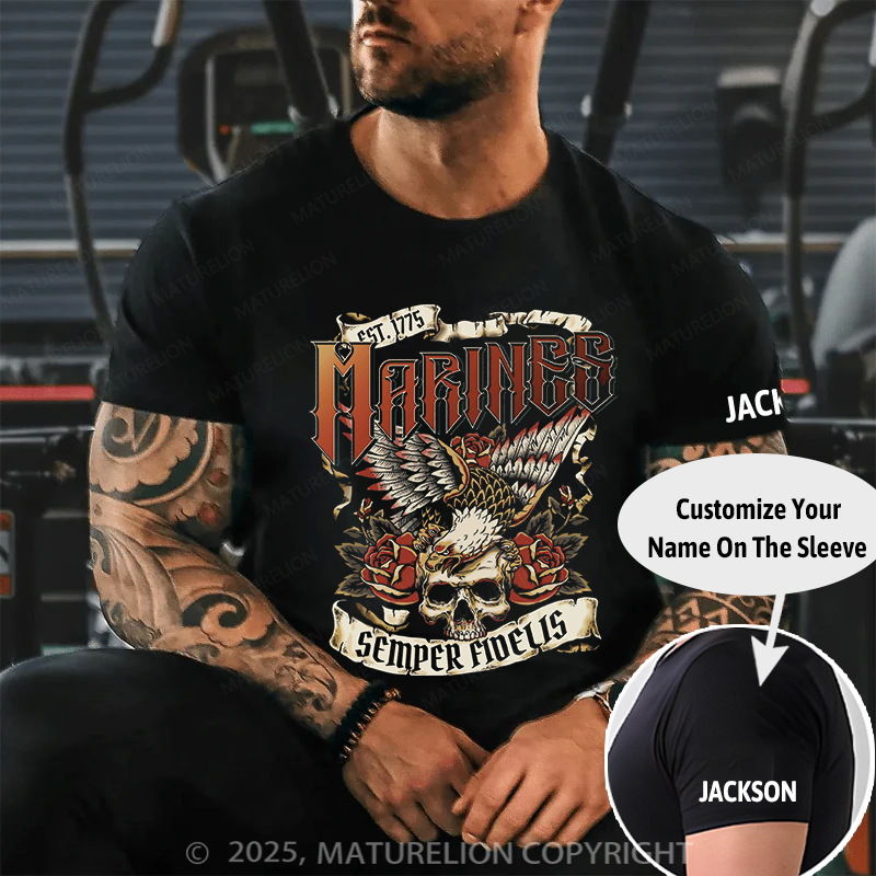 Maturelion Men's T-shirt Marines Tattoo Artwork Cotton T-shirt