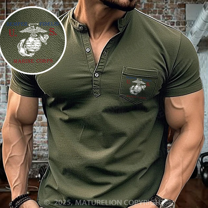 Maturelion USMC Semper Fidelis Henley Shirt