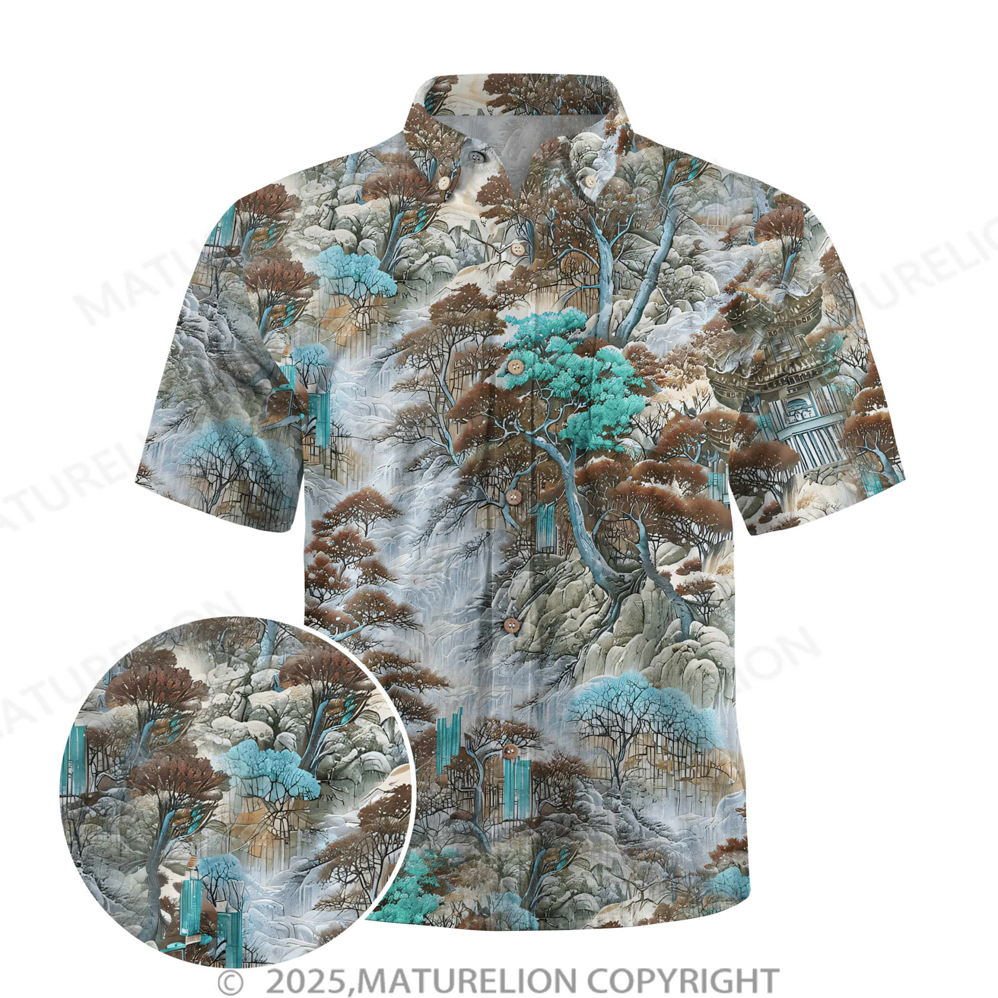 Maturelion 1950s Vintage Map Print Hawaiian Shirt