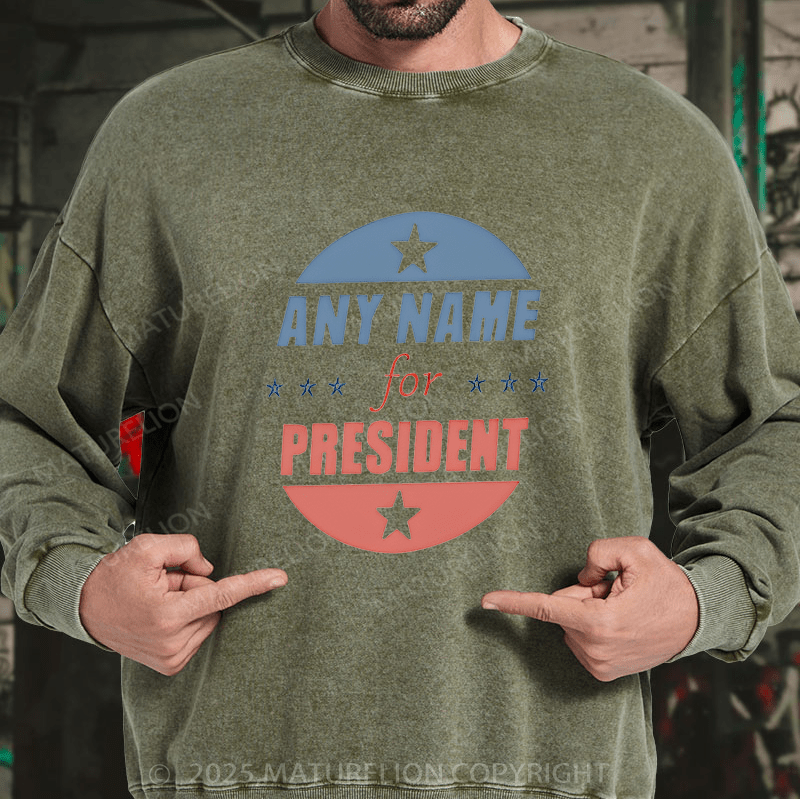 Maturelion Men's Sweatshirts Personalized Name President Sweatshirts Washed Sweatshirts