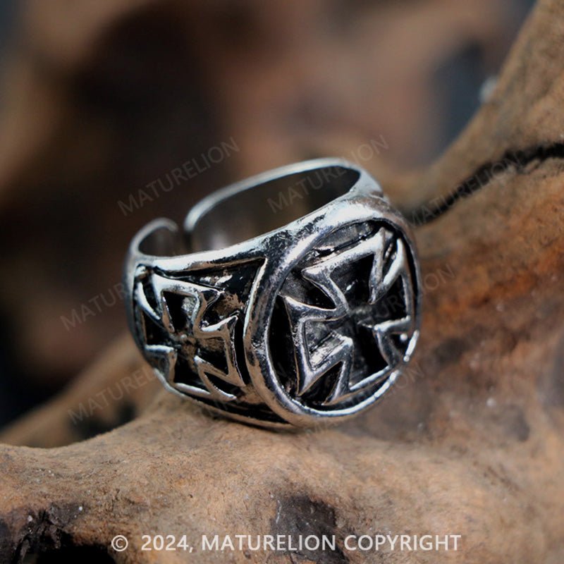 Maturelion Mens Stainless Steel Iron Cross Rings
