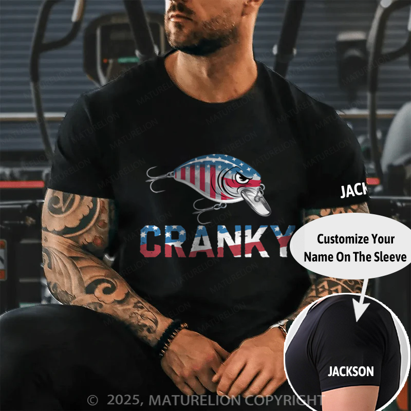 Maturelion Men's T-shirt Cranky USA Crankbait Fishing Cotton T-shirt