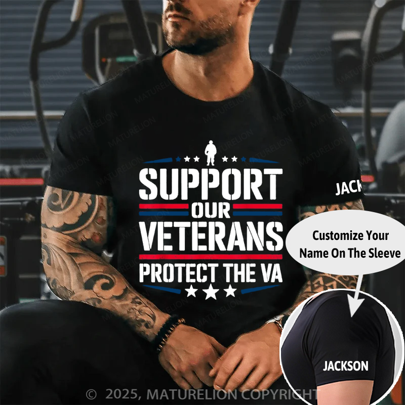 Maturelion Men's T-shirt Support Our Veterans Protect And The VA Protest Cotton T-shirt