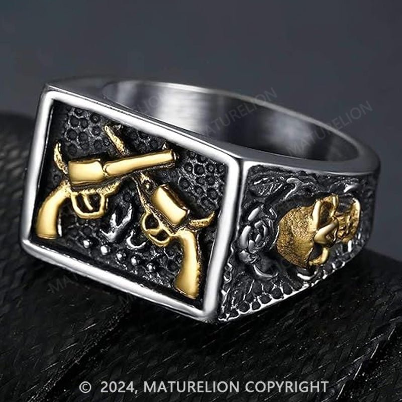 Maturelion Jude Jewelers Stainless Steel Gun Military Milita Army Western Cowboy Signet Style Biker Ring