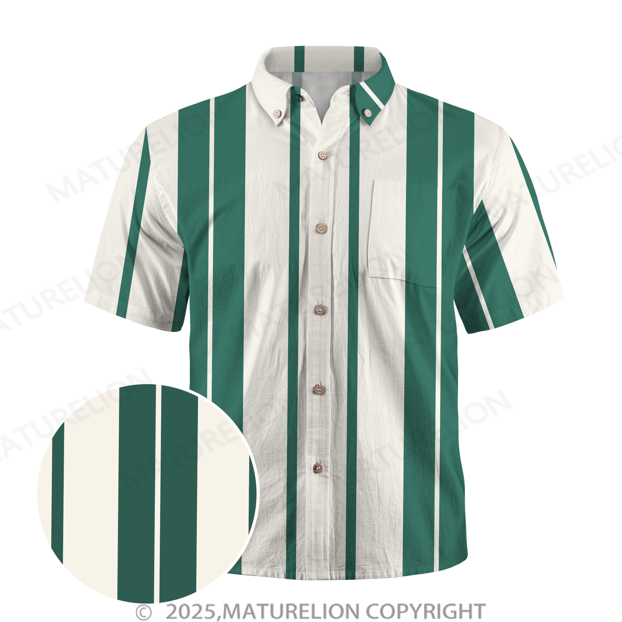 Maturelion Men'S Vacation Striped Cotton linen Shirt