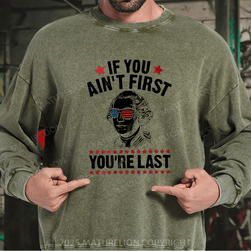 Maturelion Men's Sweatshirts Funny 4th of July Sweatshirts Washed Sweatshirts
