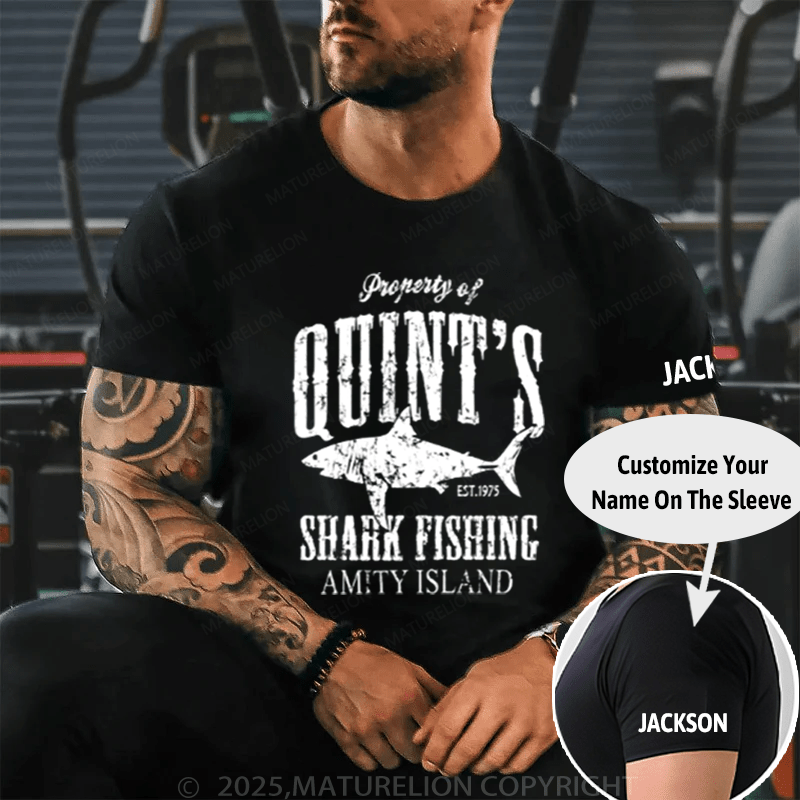 Maturelion Men's T-Shirt Quints Shark Fishing Amity Island Essential Cotton T-Shirt