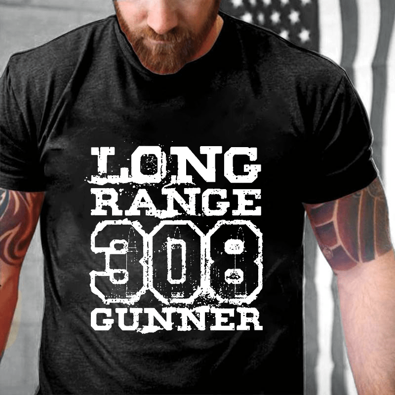 Long Range 308 Gunner Funny Guns Print Cotton T-shirt