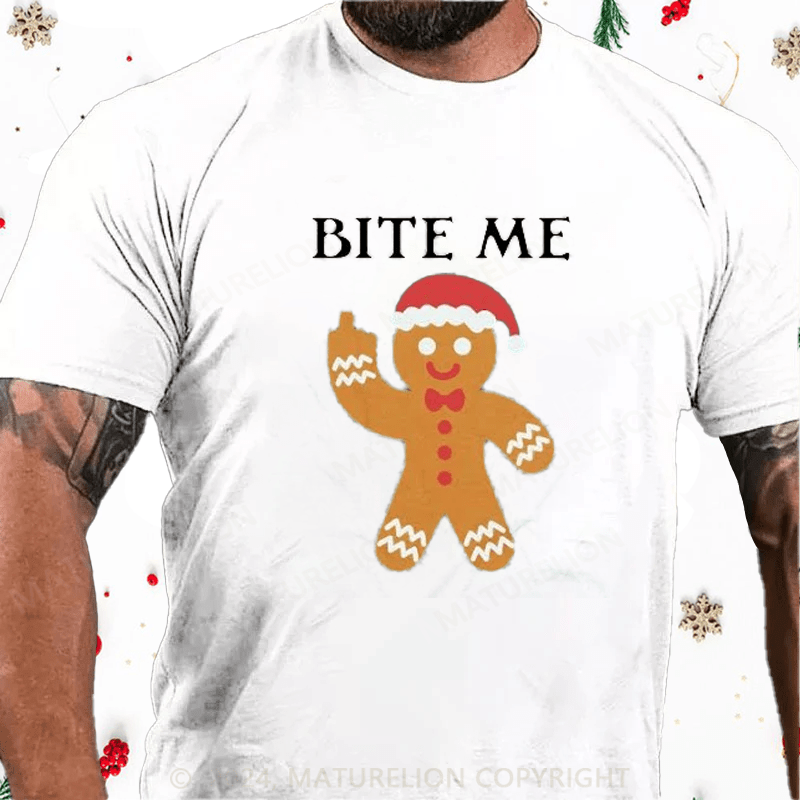 Maturelion Christmas T-Shirt Tipsy Elves Men's Christmas Bite Me Tee