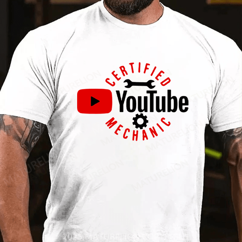 Maturelion Men's T-Shirt Certified YouTube Mechanic Cotton T-Shirt