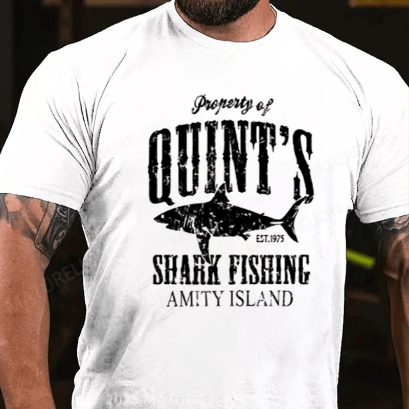 Maturelion Men's T-Shirt Quints Shark Fishing Amity Island Essential Cotton T-Shirt