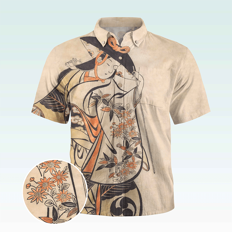 Maturelion Men's Hawaiian Shirt Gintama Print Button Down Short Sleeve Shirt